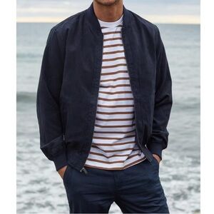 Weatherproof Microsuede Perforated Bomber Jacket in navy blue Size L